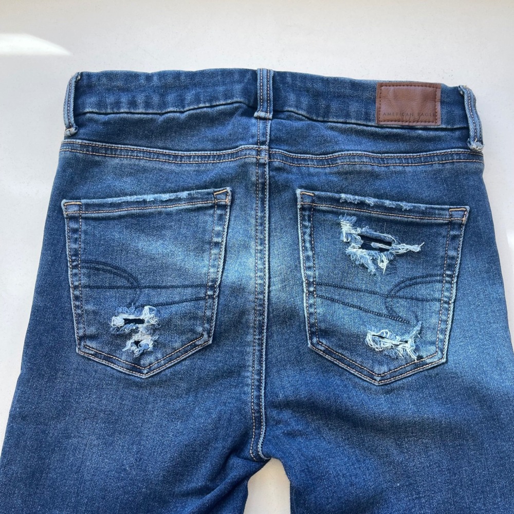 American Eagle Hi Rise Jegging Jeans Womens Size‎ 2 Distressed Ripped Blue Denim